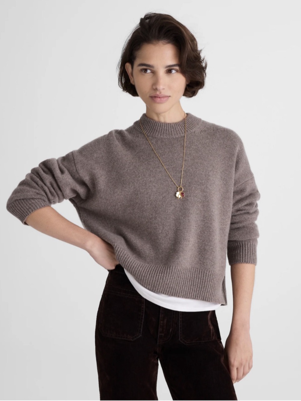 Madewell SoftWool Boxy Crewneck Sweater in Mink Color